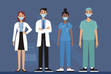 Teşekkürler doktor ve hemşire. Sağlık çalışanları covid-19 virüslerine karşı savaşıyor. Corona savaşçıları. vektör illüstrasyonu