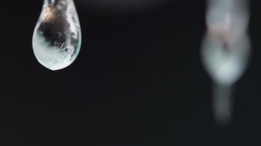 Makro ağır çekim video küçük icycles damlayan saf su damlası
