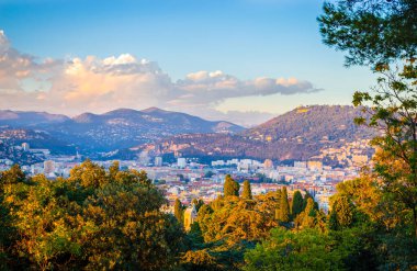 Nice, Cote d 'Azur, French Riviera, Fransa' nın günbatımı manzarası