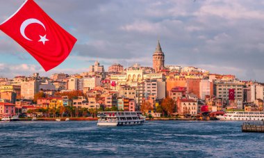 Panoramic view of Galata tower in Istanbul, Turkey
