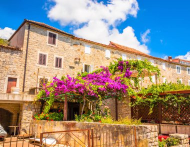 Güzel Akdeniz manzarası - Karadağ 'ın Petrovac kenti. 