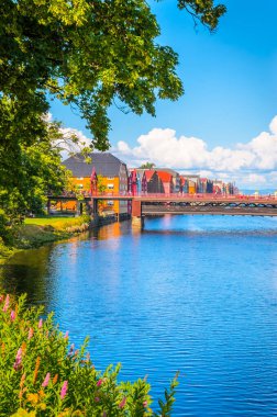 Norveç 'in güzel Trondheim şehrinin panoramik manzarası 