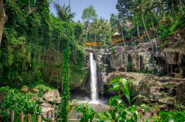 Bali 'deki tropikal yağmur ormanlarında güzel bir Tegenungan şelalesi.