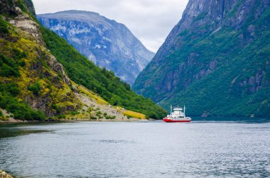 Sognefjord 'un panoramik manzarası, en güzel fiyortlardan biri. 