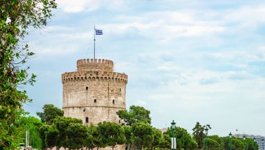 Yunanistan 'ın Selanik kentinde güzel bir Beyaz Kule manzarası