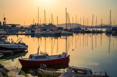 Yunanistan 'ın başkenti Atina' daki yat limanının panoramik manzarası.