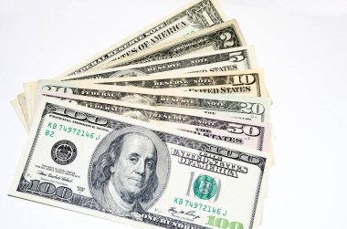 Macro shot 1, 2, 5, 10, 20, 50, 100 dolar.