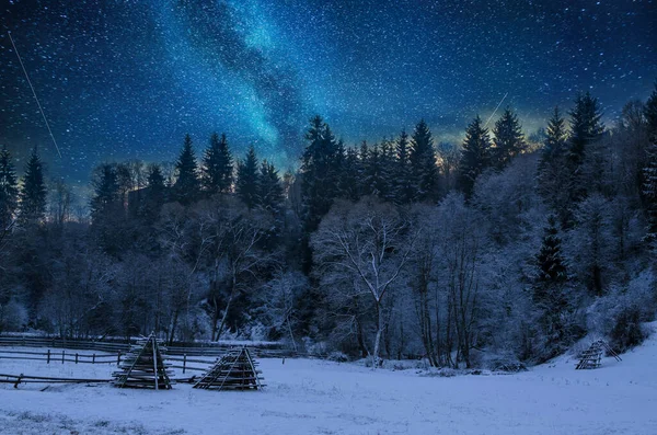 Kış zamanı dağlarda yıldızlı gece 