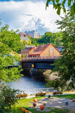Norveç 'in güzel Trondheim şehrinin panoramik manzarası 