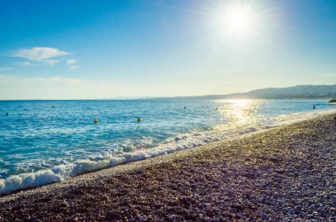 Nice 'deki sahil ve deniz, Cote d' Azur, French Riviera, Fransa
