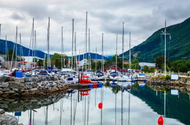 Güzel şehir Orsta, Norveç 'in panoramik manzarası 