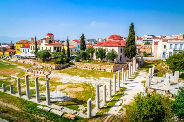 Plaka Bölgesi, Atina, Yunanistan 'da Güzel Roman Agora.