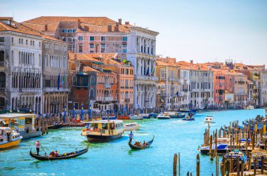 İtalya, Venedik 'teki ünlü Büyük Kanal' ın panoramik görüntüsü