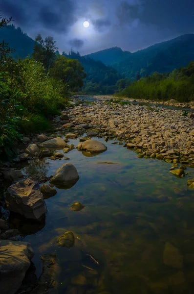Taşlı dağ nehrinin gece manzarası