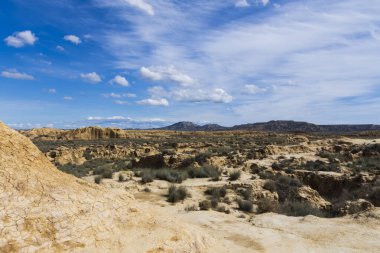 Güneşli bir günde, yarı çöl manzarası..