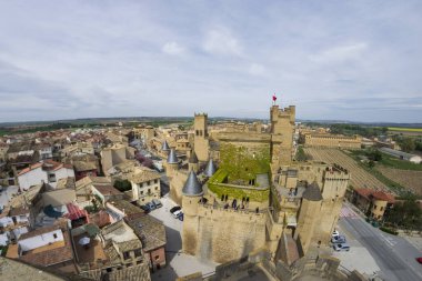 Şehrin tarihi şatosu, bulutlu bir günde.