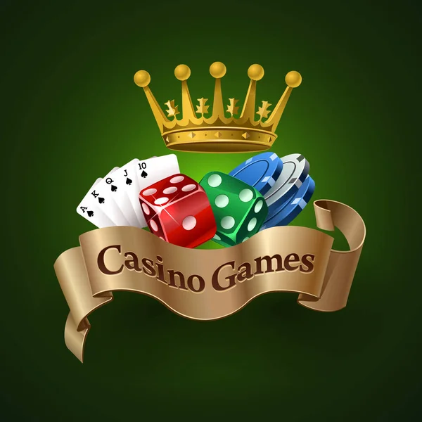 Casino Spiele Logo Die Besten Casinospiele Würfel Karten Chips Vektorillustration — Stockvektor