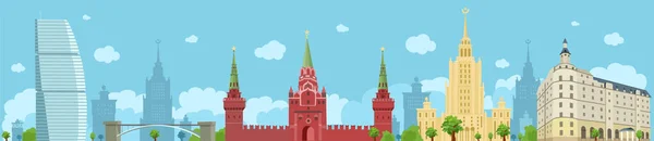 Πανόραμα Της Μόσχας Κρεμλίνο Τον Σταλινικό Ουρανοξύστη Ένα Ξενοδοχείο Αξιοθέατα — Διανυσματικό Αρχείο
