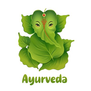 Hint tarzında yeşil bir fil şeklinde Ayurveda logosu. Vektör illüstrasyonu