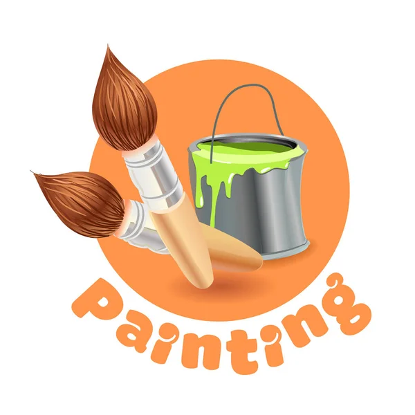 Logotipo Dibujo Círculo Naranja Pinceles Cubo Pintura Con Inscripción Ilustración — Vector de stock