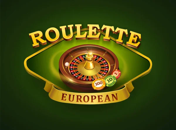 Logo Ruleta Europea Juego Casino Con Fichas Voladoras Ilustración Vectorial — Archivo Imágenes Vectoriales