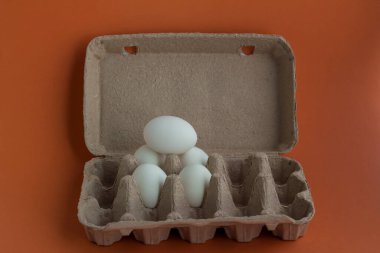 Taze, organik, pişmemiş beyaz renkli. Karton yumurta kutusunda beş yumurta.