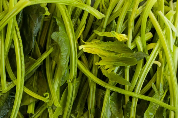 Fresh Green Spinach Leafs Wooden Tray Top View — Stock Photo, Image