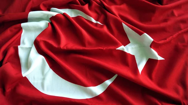 Röd Och Vit Formell Tyg Turkiska Flagga Bakgrund Närbild Tas — Stockfoto