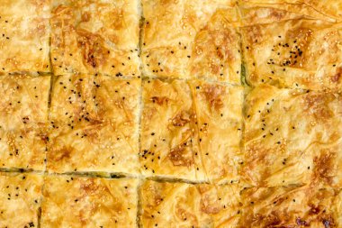 Geleneksel Türk ev yapımı tepsi hamur işi metal tepsi fırın, arka plan dilimlenmiş