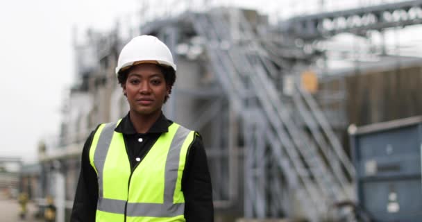 Porträtt av kvinnliga industriarbetare på plats — Stockvideo