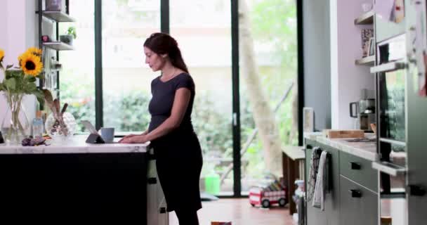 怀孕的女人在家里工作 — 图库视频影像