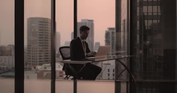 Homme Affaires Travaillant Dans Bureau Exécutif Dans Gratte Ciel — Video