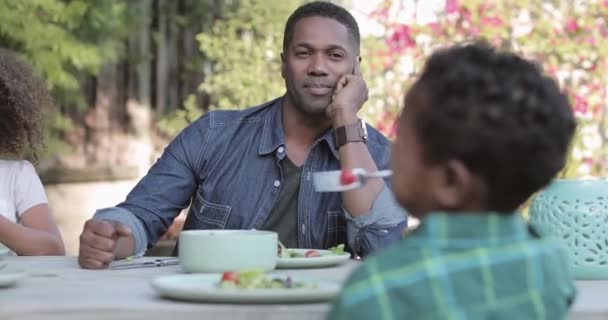 African American Family Having Family Meal Outdoors — Stock Video