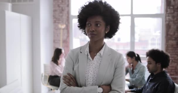 Portrait Une Femme Affaires Afro Américaine Avec Ses Employés — Video