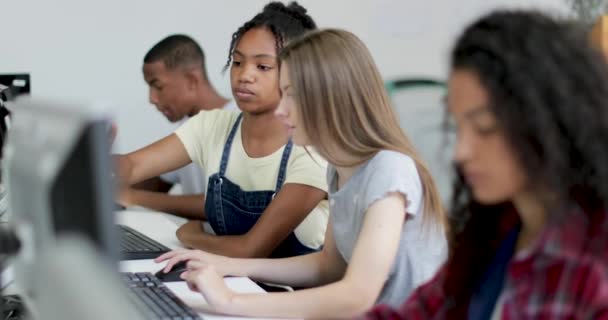 Студенты Работающие Вместе Компьютерном Классе — стоковое видео