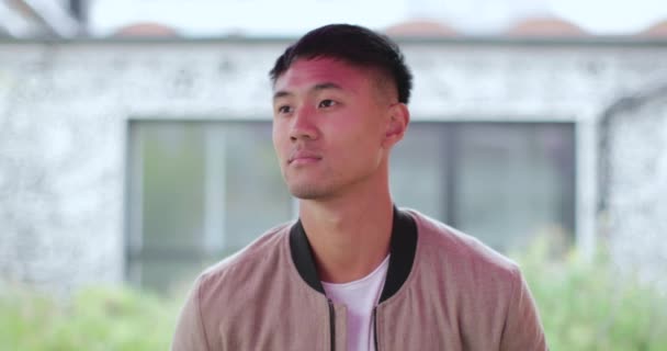 Portrait Asian Male Outdoors Roof Terrace — Stok Video