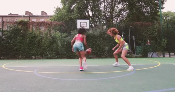 Junge Erwachsene Frauen Spielen Basketball — Stockvideo