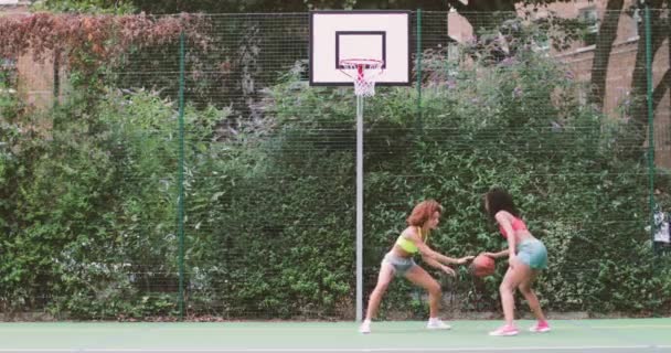 Jovens Mulheres Adultas Jogando Basquete — Vídeo de Stock