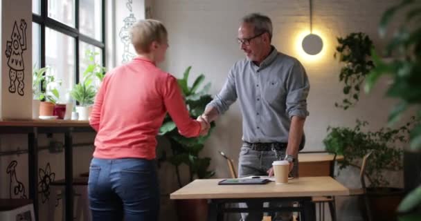 Adulto Joven Teniendo Una Entrevista Trabajo Informal Café — Vídeos de Stock