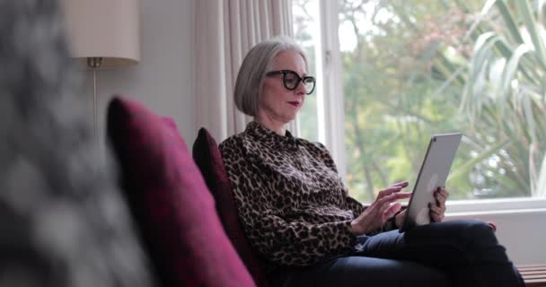 Olgun Yetişkin Kadın Dijital Tablet Kullanma — Stok video