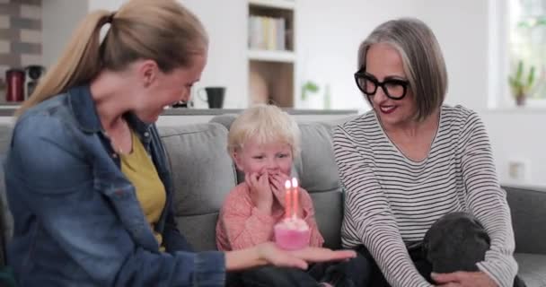 Boy Blowing Out Birthday Candles — Stock Video