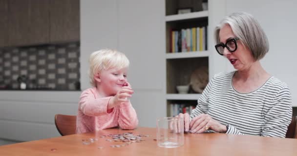 Avó Ajudando Neto Contar Dinheiro Bolso — Vídeo de Stock