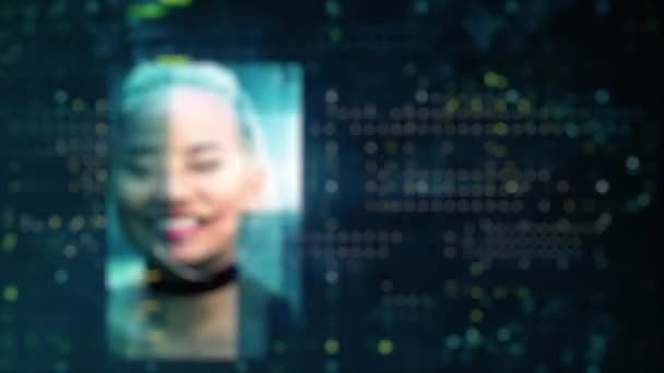 Mulher Face Rua Sendo Digitalizada Por Tecnologia Reconhecimento Facial — Vídeo de Stock