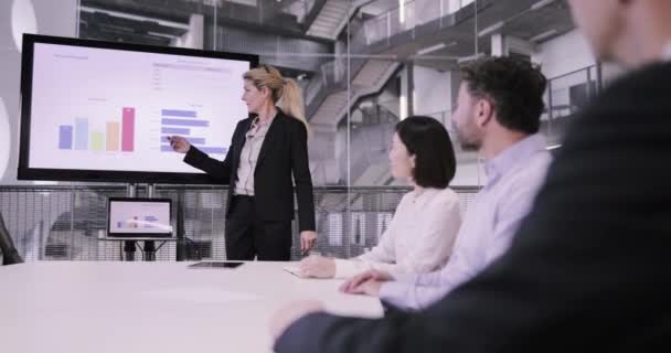 Senior Female Business Executive leidt een Corporate Meeting — Stockvideo