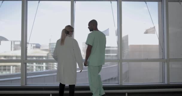 Зустріч лікаря та хірурга в лікарні — стокове відео