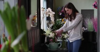 Dükkanında bir kadın çiçekçi portresi