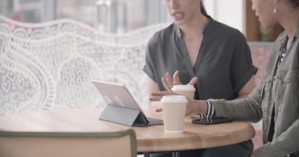 Freelancers tendo uma reunião em uma cafeteria — Vídeo de Stock