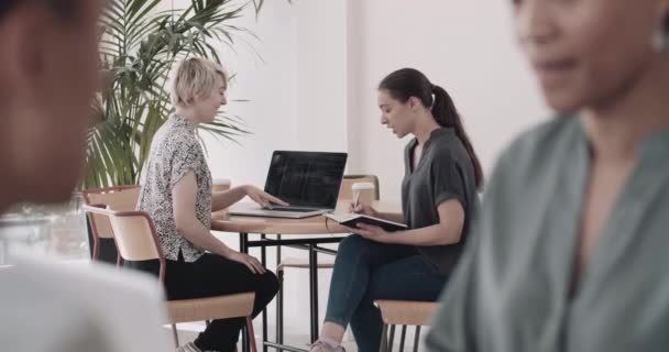 Jonge vrouwelijke zakenvrouwen in een vergadering — Stockvideo