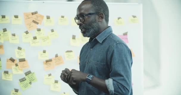 Un cadre afro-américain tient une réunion de remue-méninges — Video
