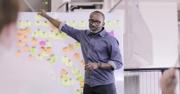 Executivo afro-americano realiza uma reunião de brainstorm — Vídeo de Stock